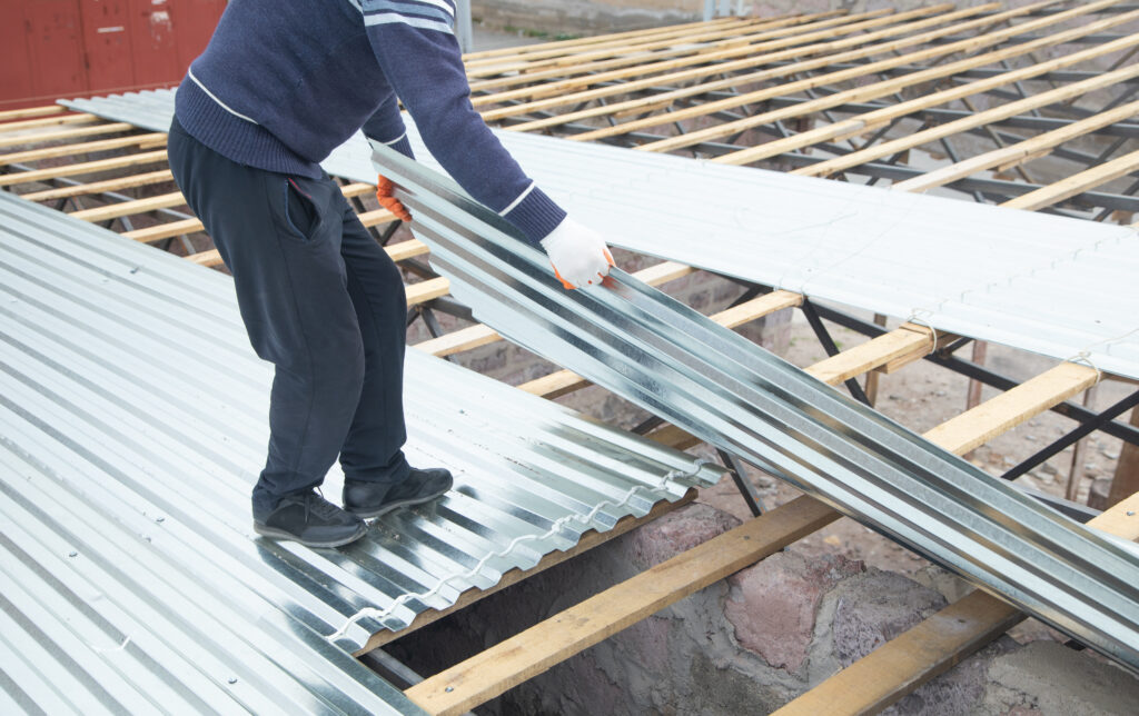 metal tiles on the roof